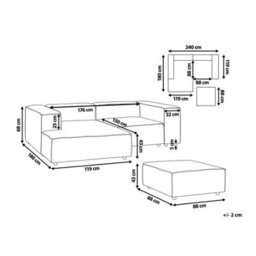Beliani Modular Corner Sofa 3 Seater Ardal Corduroy Off-White With Ottoman Right Hand - thumbnail 3