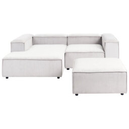 Beliani Modular Corner Sofa 3 Seater Ardal Corduroy Off-White With Ottoman Right Hand - thumbnail 5