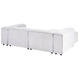 Beliani Modular Corner Sofa 3 Seater Ardal Corduroy Off-White With Ottoman Right Hand - thumbnail 7