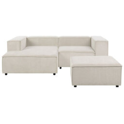 Beliani Modular Corner Sofa 3 Seater Ardal Corduroy Off-White With Ottoman Right Hand - thumbnail 4