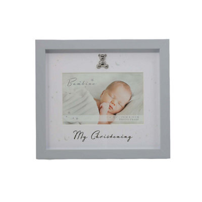 Christening Photo Frame Grey Matte Landscape Baby Picture Unisex Keepsake Gift - image 1