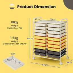 Costway 20 Drawers Storage Trolley Mobile Rolling Utility Cart Home Office Organizer - thumbnail 2