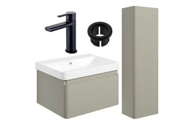 Aquarius Sophie 605mm Vanity Unit Matt Latte Tall Boy Set With Matt Black Brassware - image 1