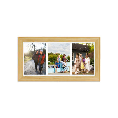 AK Frames 16X8 Light Oak Classic Multi Photo Frame With White Mount - Holds 3 Apertures (3X) 7X5 Photos - image 1