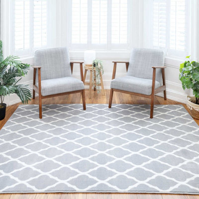 Loomed Grey White Classic Trellis Living Room Rug 160X230Cm - image 1