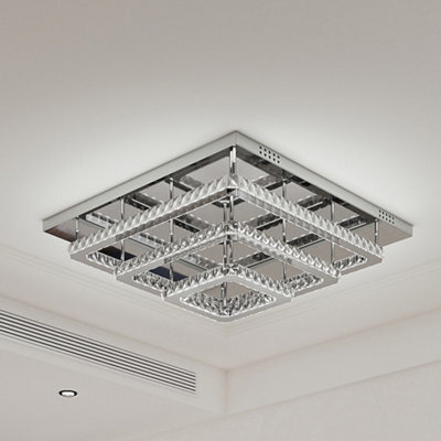 Darphe Modern Chrome Crystal 3-Tier Square Led Ceiling Light, Cool White Chandelier 70X70Cm - image 1