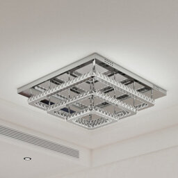 Darphe Modern Chrome Crystal 3-Tier Square Led Ceiling Light, Cool White Chandelier 70X70Cm