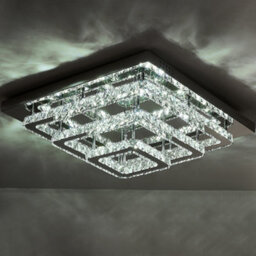 Darphe Modern Chrome Crystal 3-Tier Square Led Ceiling Light, Cool White Chandelier 70X70Cm - thumbnail 3