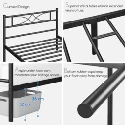 Yaheetech Black 3Ft Single Metal Bed Frame With Curved Design Headboard And Footboard - thumbnail 8