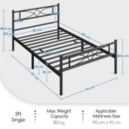 Yaheetech Black 3Ft Single Metal Bed Frame With Curved Design Headboard And Footboard - thumbnail 4