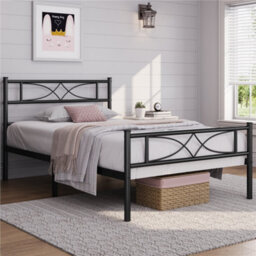 Yaheetech Black 3Ft Single Metal Bed Frame With Curved Design Headboard And Footboard