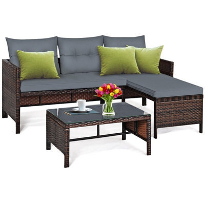 Gainoom 3Pcs Patio Sectional Sofa Set Outdoor Conversation Bistro Set W/ Cushion - image 1