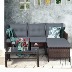 Gainoom 3Pcs Patio Sectional Sofa Set Outdoor Conversation Bistro Set W/ Cushion - thumbnail 8