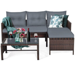 Gainoom 3Pcs Patio Sectional Sofa Set Outdoor Conversation Bistro Set W/ Cushion - thumbnail 9