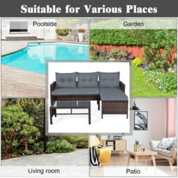 Gainoom 3Pcs Patio Sectional Sofa Set Outdoor Conversation Bistro Set W/ Cushion - thumbnail 5
