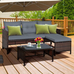 Gainoom 3Pcs Patio Sectional Sofa Set Outdoor Conversation Bistro Set W/ Cushion - thumbnail 3