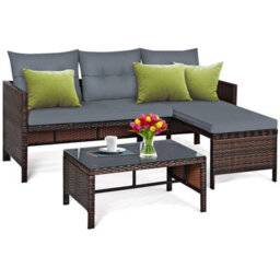 Gainoom 3Pcs Patio Sectional Sofa Set Outdoor Conversation Bistro Set W/ Cushion