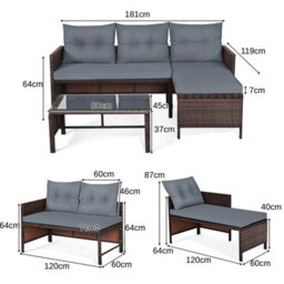 Gainoom 3Pcs Patio Sectional Sofa Set Outdoor Conversation Bistro Set W/ Cushion - thumbnail 2
