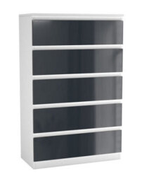 Urbn-Living Urbnliving 109Cm Tall 5 Drawer High Gloss Bedside Chest Of Drawers With Smooth Metal Runner White & Grey - thumbnail 2