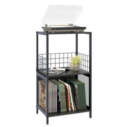 Huhote Three Tier Black Vinyl Record Storage Side Table And Turntable Stand Record Player Stand End Table For Living Room Bedroom - thumbnail 6