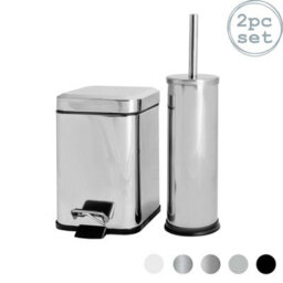 Harbour Housewares 3L Bathroom Bin & Brush Set - Chrome - Mismatched Stainless Steel Slim Trashcan Pedal Bin & Toilet Brush Set