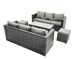 Fimous Garden Outdoor Rattan Furniture Set With Sofa Coffee Table 2 Small Footstools Dark Grey Mixed - thumbnail 2