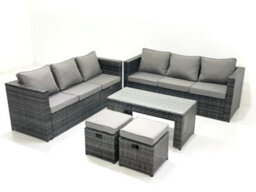 Fimous Garden Outdoor Rattan Furniture Set With Sofa Coffee Table 2 Small Footstools Dark Grey Mixed - thumbnail 1