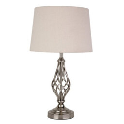 Lighting Supermarket Queenswood Traditional Barley Twist Table Lamp With Natural Linen Drum Shade- Silver Chrome - thumbnail 1