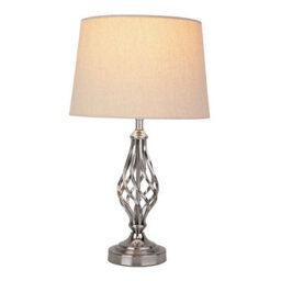 Lighting Supermarket Queenswood Traditional Barley Twist Table Lamp With Natural Linen Drum Shade- Silver Chrome - thumbnail 2