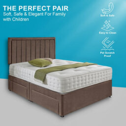 Dining Tables Cairo Matching Headboard Divan Set, 2 Drawer On Same Side With Sprung 1500 Comfort Mattress - Plush Taupe - Double - thumbnail 2