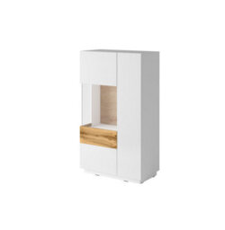 Arte Modern Silke 42 Display Cabinet 80Cm Left  - White Gloss & Wotan Oak: Sleek Storage Solution For Contemporary Spaces