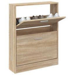 Berkfield Shoe Cabinet Oak 59X17X81 Cm Engineered Wood - thumbnail 3