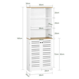 Sobuy Bzr44-W,  Tall Cupboard Bathroom Storage Cabinet With 3 Shelves And 2 Doors,white,w60Xd30Xh160 - thumbnail 3