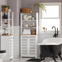 Sobuy Bzr44-W,  Tall Cupboard Bathroom Storage Cabinet With 3 Shelves And 2 Doors,white,w60Xd30Xh160 - thumbnail 2