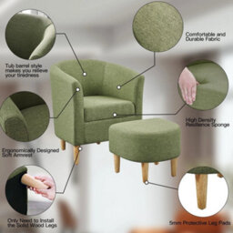 Green Tub Arm Chair Lounge Armchair With Ottoman Occasional Accent Sofa Chair - thumbnail 3