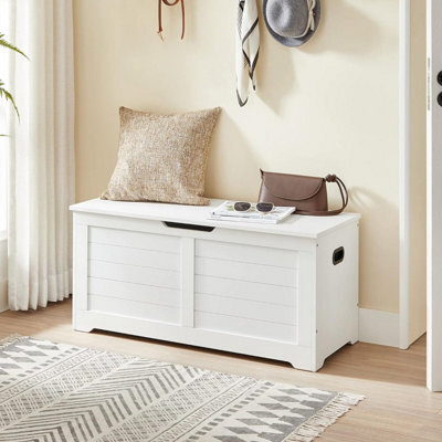 Songmics Wooden Chest, Shoe Storage Bench With Safety Hinges, Modern Blanket Box, Matte White - image 1