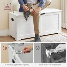 Songmics Wooden Chest, Shoe Storage Bench With Safety Hinges, Modern Blanket Box, Matte White - thumbnail 4