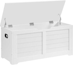 Songmics Wooden Chest, Shoe Storage Bench With Safety Hinges, Modern Blanket Box, Matte White - thumbnail 7