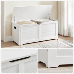 Songmics Wooden Chest, Shoe Storage Bench With Safety Hinges, Modern Blanket Box, Matte White - thumbnail 6