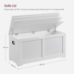 Songmics Wooden Chest, Shoe Storage Bench With Safety Hinges, Modern Blanket Box, Matte White - thumbnail 2