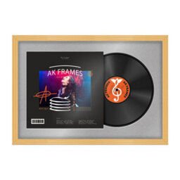 "AK Frames 25X17"" Country Pine Classic Vinyl Record Frame With Silver Mount For 12 Inch Lp Cover & Disc - Overlapped Design"