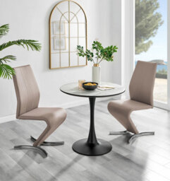 Furniturebox Uk Elina White Marble Effect Round Dining Table & 2 Cappuccino Willow Chairs - thumbnail 1