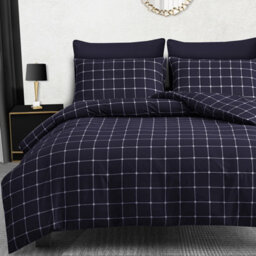 Lazzaro Navy Checkered King Size Duvet Cover Sets Luxury Duvet Cover Hypoallergenic Quilt Cover Set With Zipper Closure - thumbnail 3