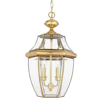 Luminosa Lighting Elstead Newbury 2 Light Large Outdoor Ceiling Chain Lantern Polished Brass, E14 - image 1