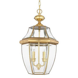 Luminosa Lighting Elstead Newbury 2 Light Large Outdoor Ceiling Chain Lantern Polished Brass, E14 - thumbnail 1