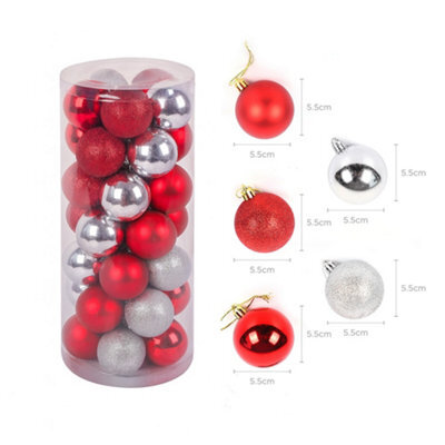 35 Piece Shatterproof Christmas Baubles Ornaments 55mm Red And Silver - image 1