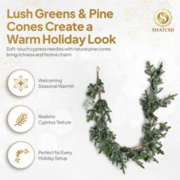 Shatchi 180Cm Cypress Pine Garland Realistic Greenery With Pine Cones Winter Christmas Decoration For Doorways - thumbnail 4
