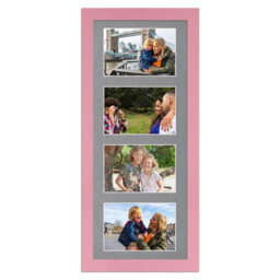 AK Frames 50X20Cm Pastel Pink Modern Multi Photo Frame With Mid Grey Mount - Holds 4 Apertures (4X) 6X4 Photos - thumbnail 1