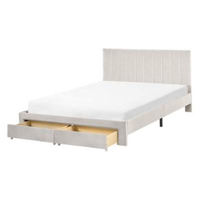 Beliani Bed With Storage Drawers Velvet Lonzac 140 X 200 Cm (Eu Double) Off-White - image 1
