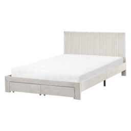 Beliani Bed With Storage Drawers Velvet Lonzac 140 X 200 Cm (Eu Double) Off-White - thumbnail 5
